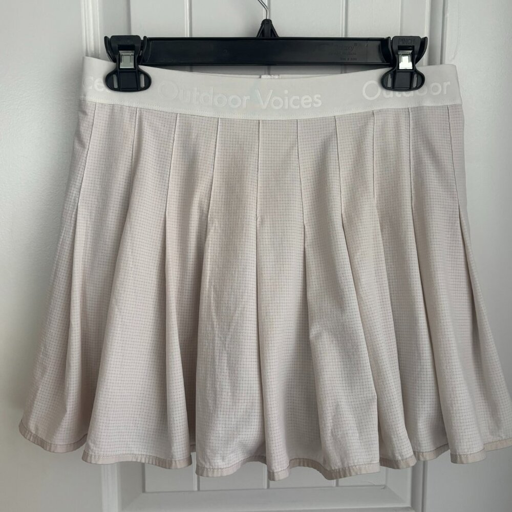 Outdoor Voices White Pleated Skater, with shorts under